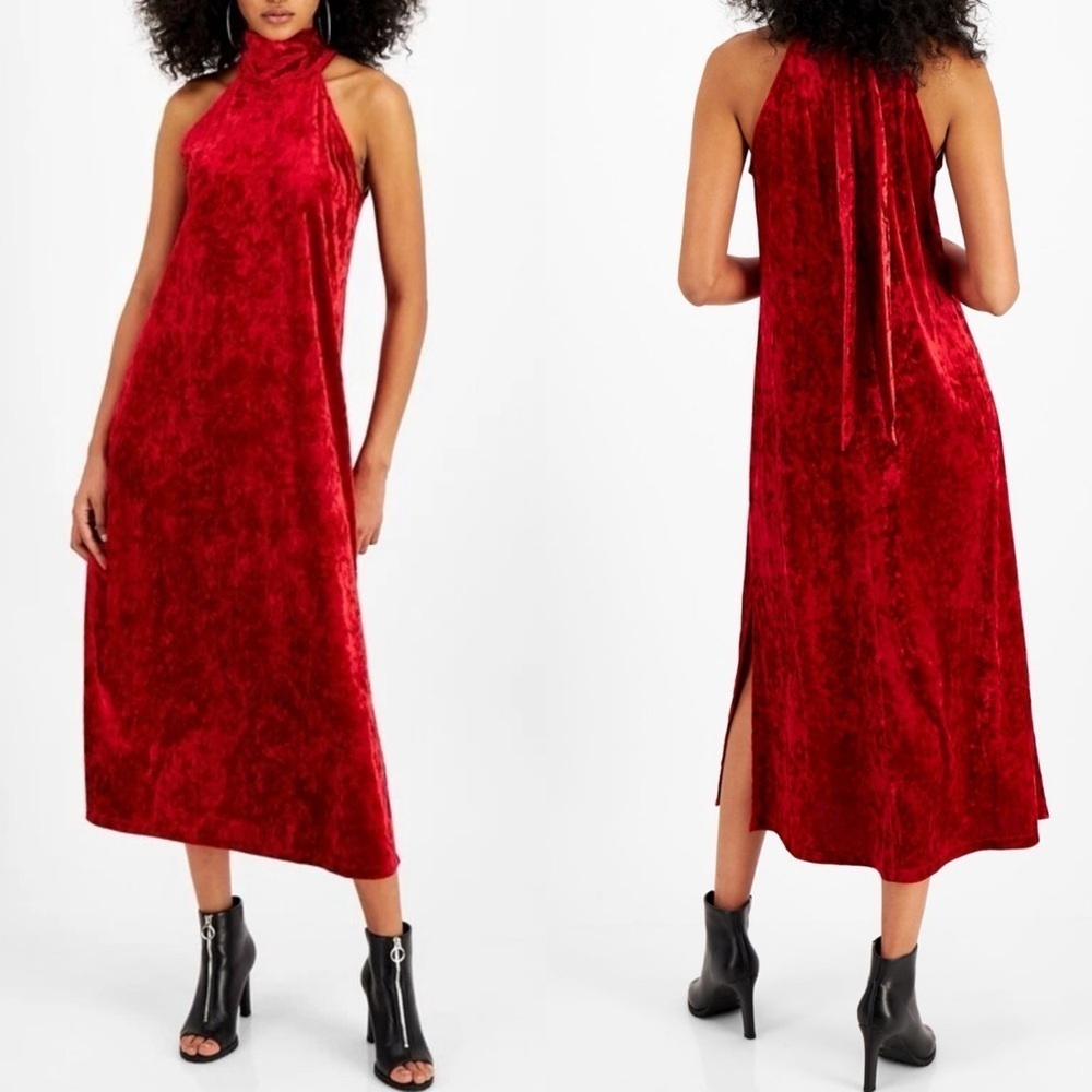 💃🏻Bar lll Elegant Red Halter Neck Velvet Dress